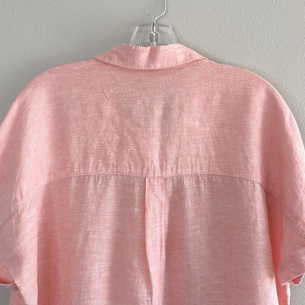 Tahari Coral 100% Linen Short Sleeve Button Up Top - Picture 7 of 7